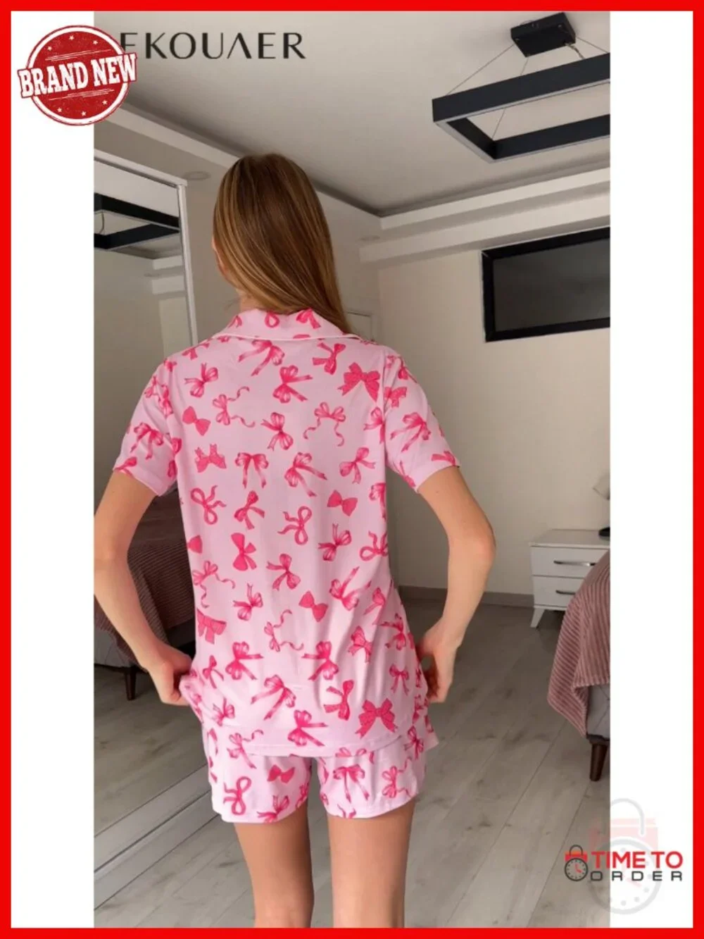 2-Piece Short Sleeve Pajama Set with Button Down Top & Shorts